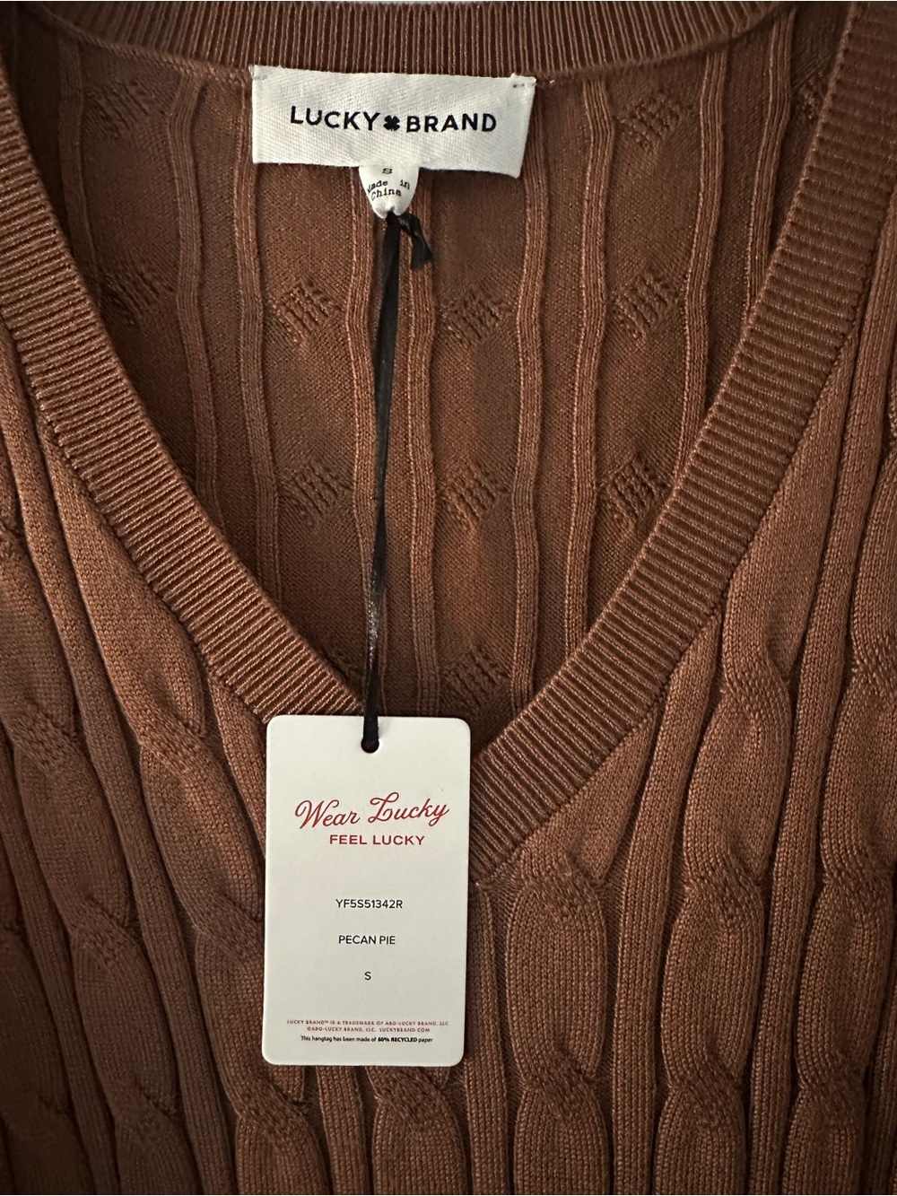 Lucky Brand Chocolate Brown Cable-Knit V-Neck Sweater Dress-NWT - Picture 4 of 6